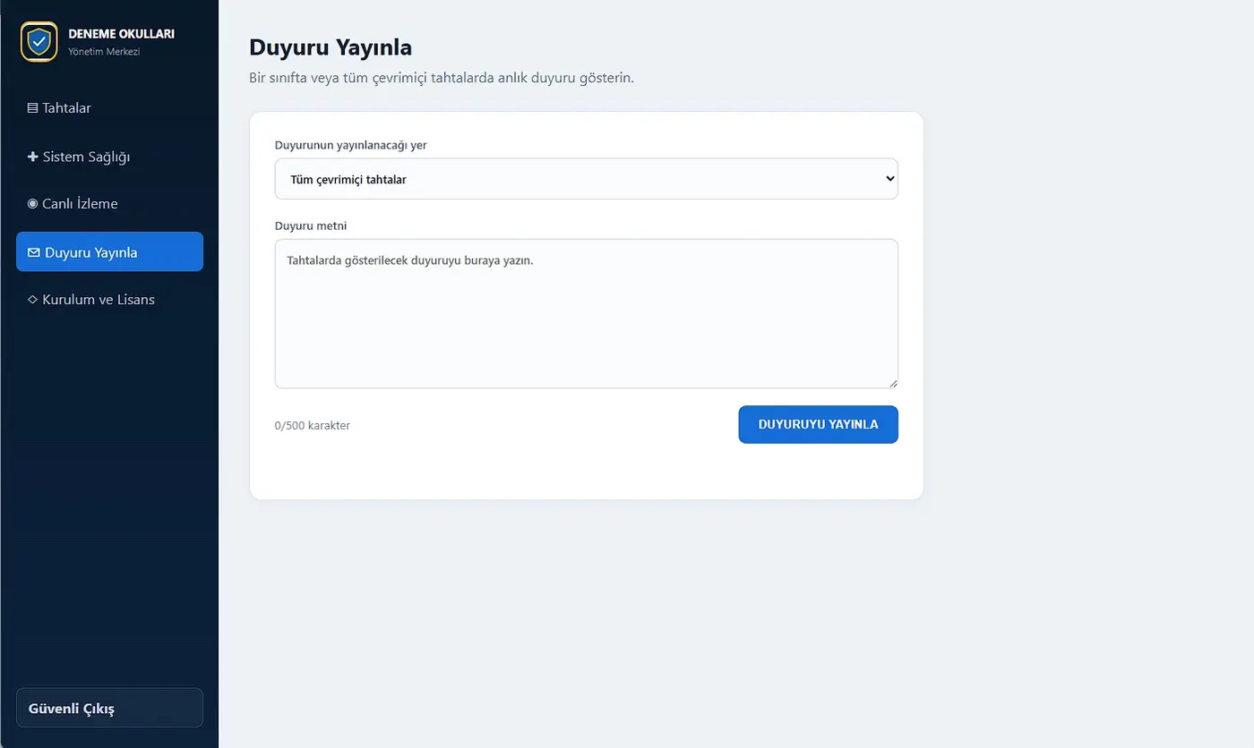 Duyuru Yayınla ekranı