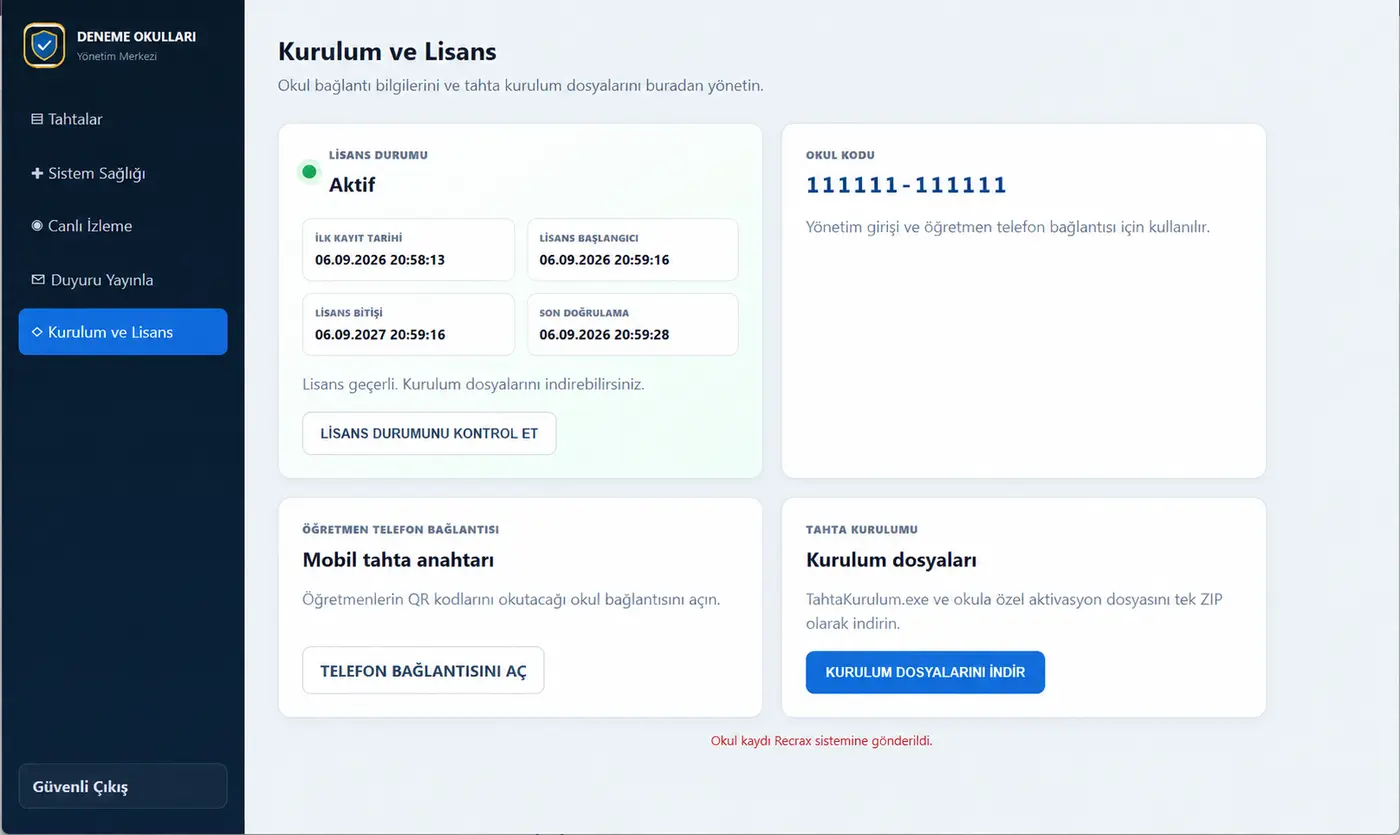 Kurulum ve Lisans ekranı